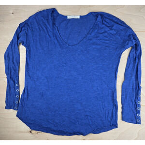 We The Free People Blue Raw Hem Oversized Scoop Neck Henley Long Sleeve XS